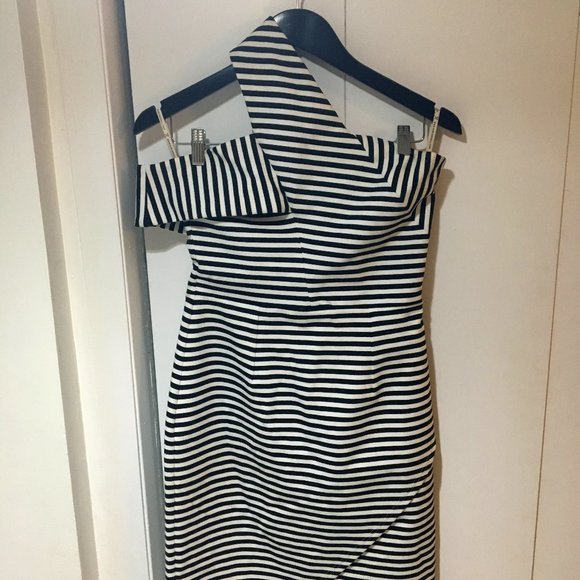Striped Asymmetrical Abstract Dress - Picture 1 of 7